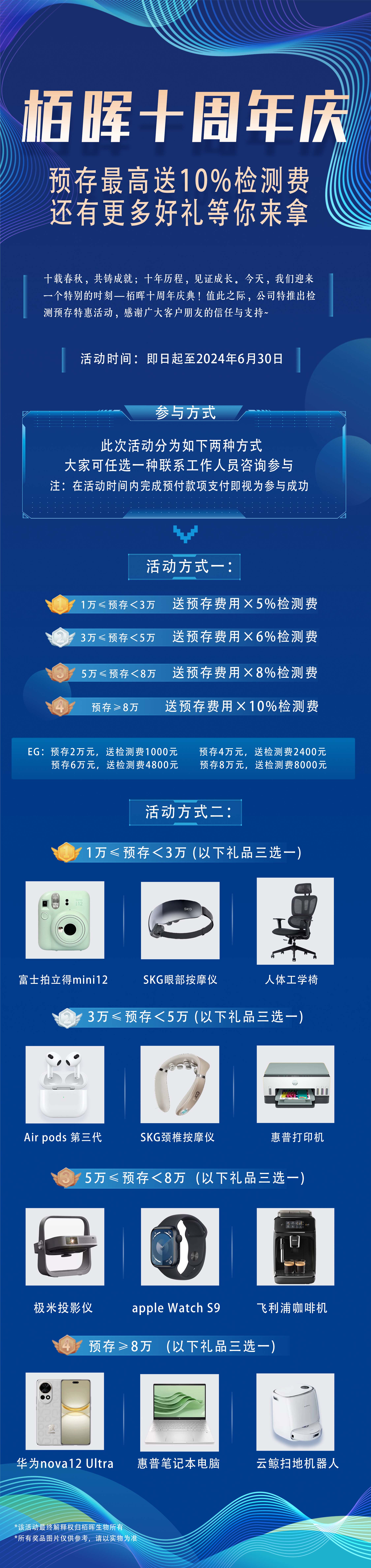 栢暉十周年慶典| 預(yù)存最高送10%檢測(cè)費(fèi)！還有更多好禮等你拿！